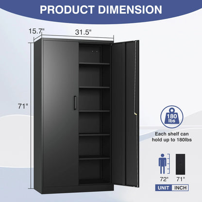 Fesbos Metal Garage Storage Cabinet,Tall Black Cabinet with Doors and Adjustbale Shelves,Lockable Tool Cabinet for Garage, Basement, Home Office