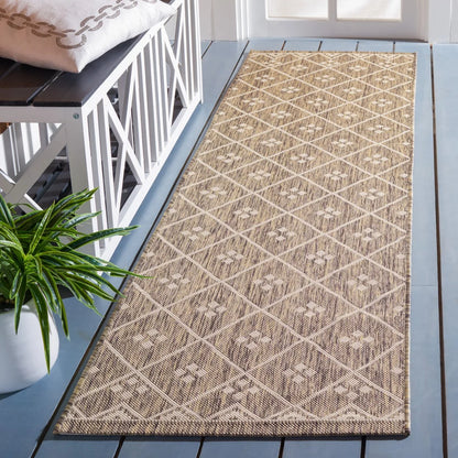 SAFAVIEH Courtyard Cori Bordered Indoor/Outdoor Area Rug, Dark Green/Beige, 9' x 12'