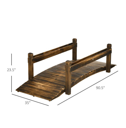 7.5' Wooden Garden Bridge with Planters, Stained Arc Footbridge for Backyard, Pond & Stream