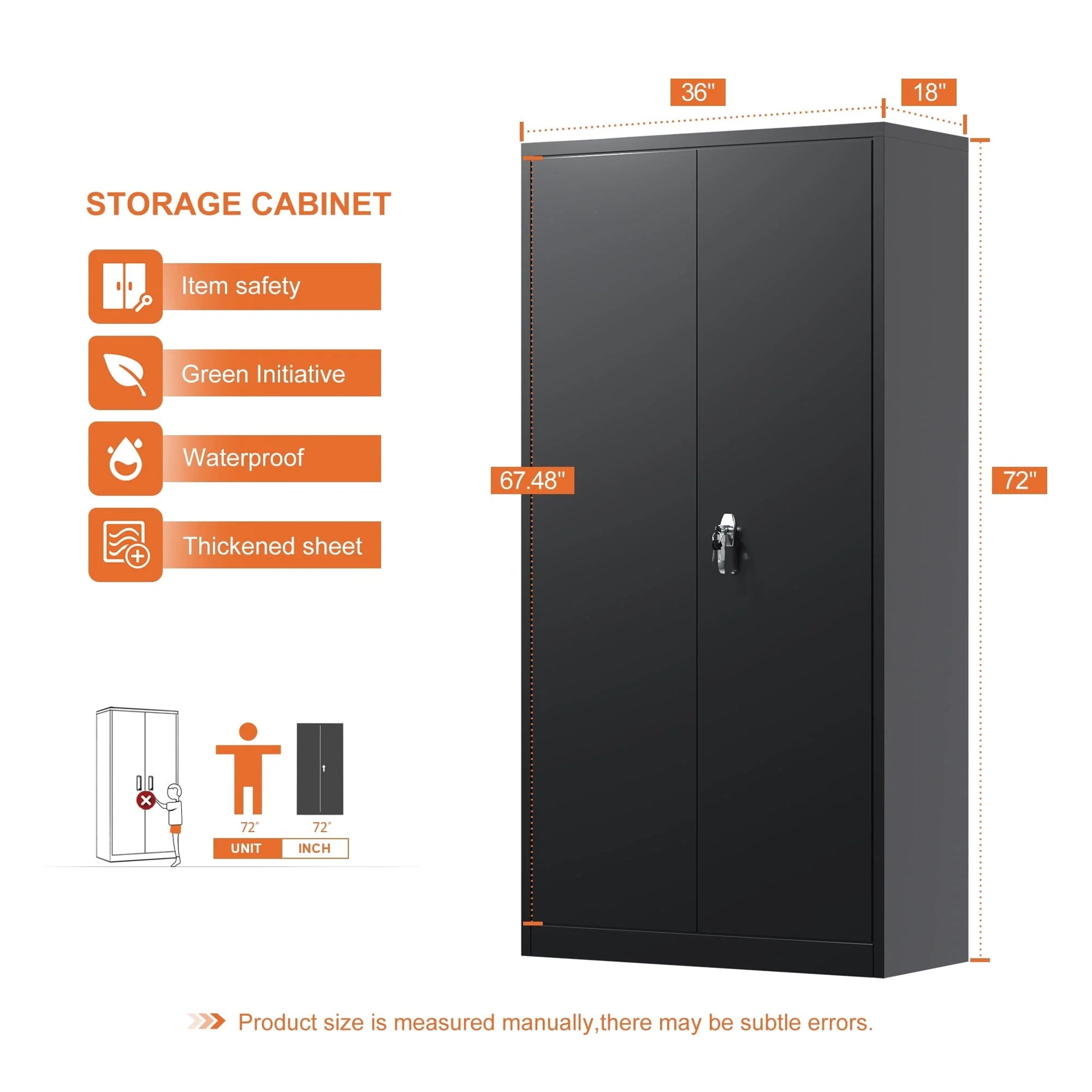 Supeer Black Metal Storage Cabinet, 72" Locking Steel Storage Cabinet with Shelves, Tall Metal Garage Cabinet Lockable Cabinets for Home Office