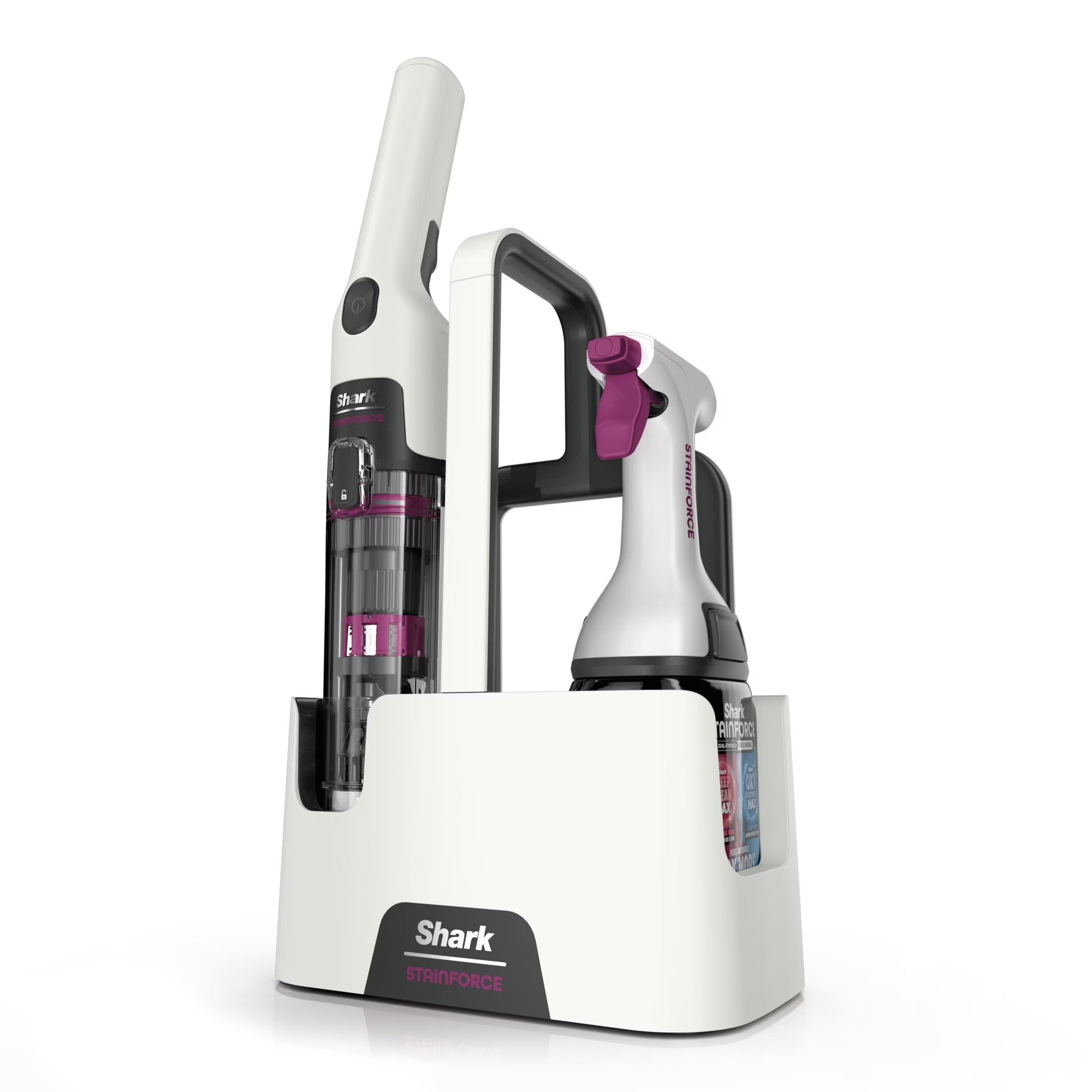 Shark StainForce Cordless Portable Spot, Stain, & Odor Remover System for Carpets, Area Rugs, Upholstery, Stairs, Cars, with Storage Caddy, and Full-Size Cleaning Solution, White, HX100