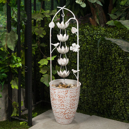 Alpine Corporation Metal White Rustic Outdoor Electric Fountain with Flower