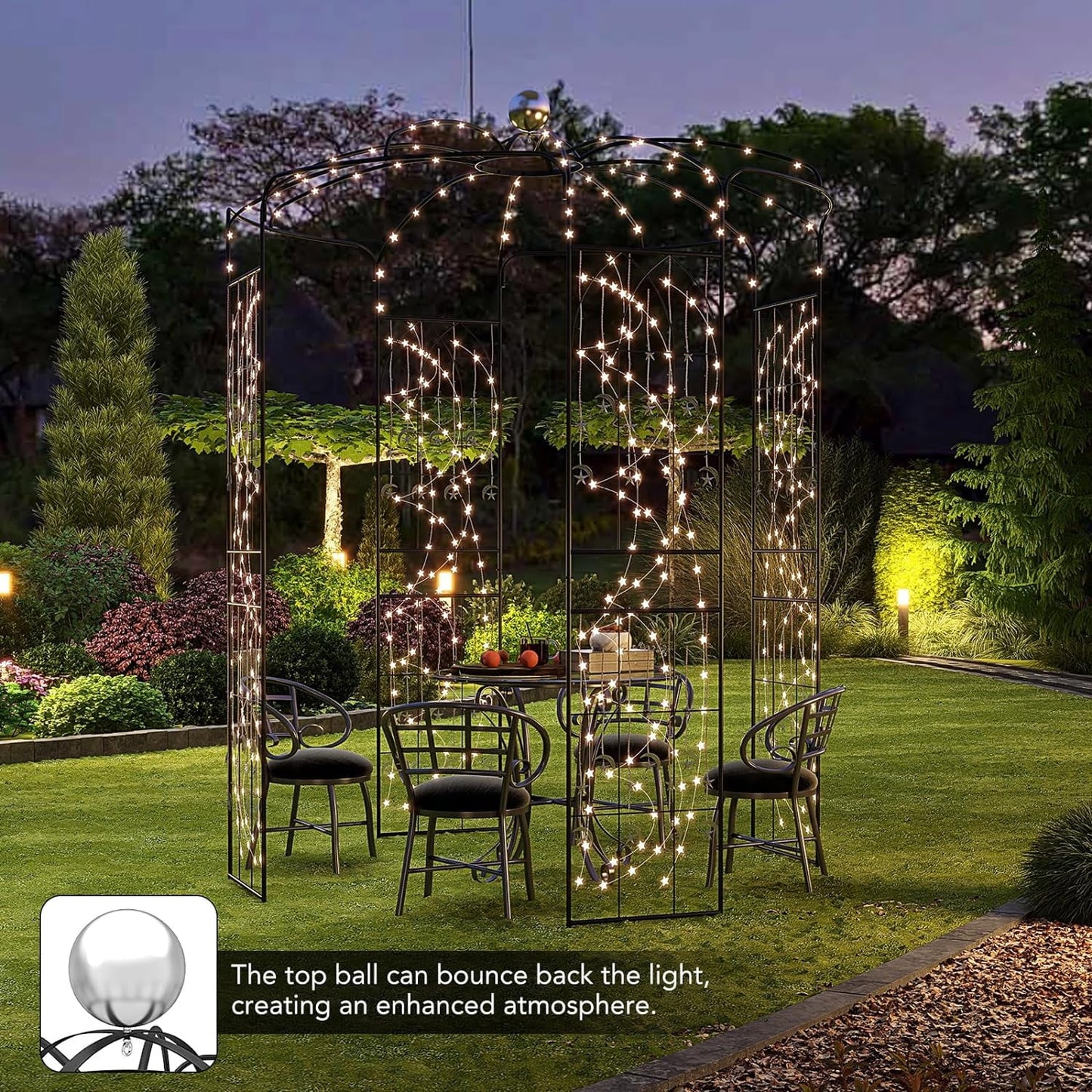 Moccha Birdcage Shape Gazebo, 9.4' H x 6.8' W Pergola Pavilion Arbor for Climbing Plants, French Style Arch Trellis with 8 Ground Stakes, Outdoor Metal Garden Arch for Wedding Party Decoration, Black