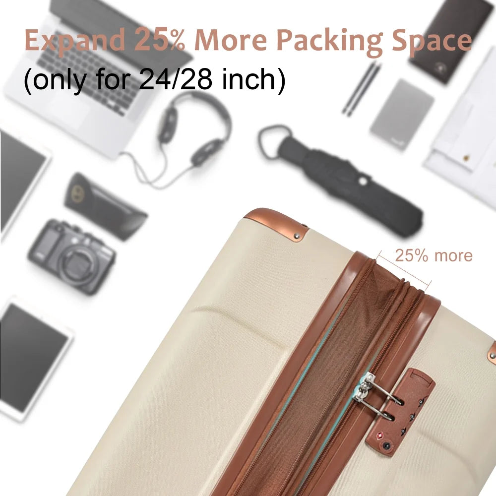 Hardshell Luggage, Lightweight Durable ABS Suitcases with Double Wheels, Expandable 28-inch Checked Luggage 28" (Single Luggage)
