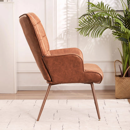 Unikome Livingroom Chairs Mid-Century Modern Accent Chair, Faux Leather Wingback Accent Chair PU Leather Accent Chair for Home Office/Living Room/Bedroom, Brown