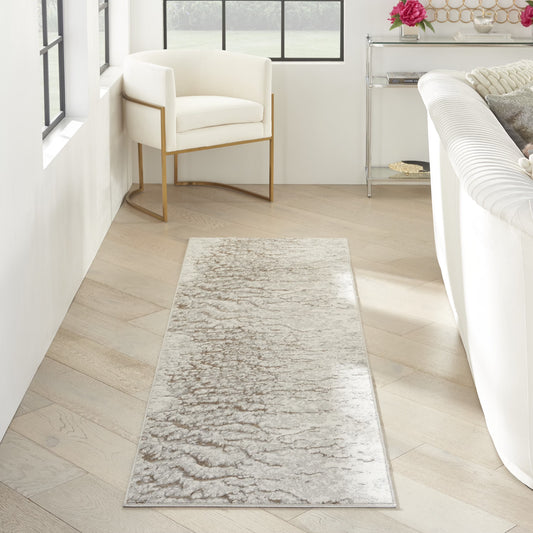 Inspire Me! Home Decor Metallic Abstract Grey Mocha 2'2" x 7'6" Area Rug, (2x8)