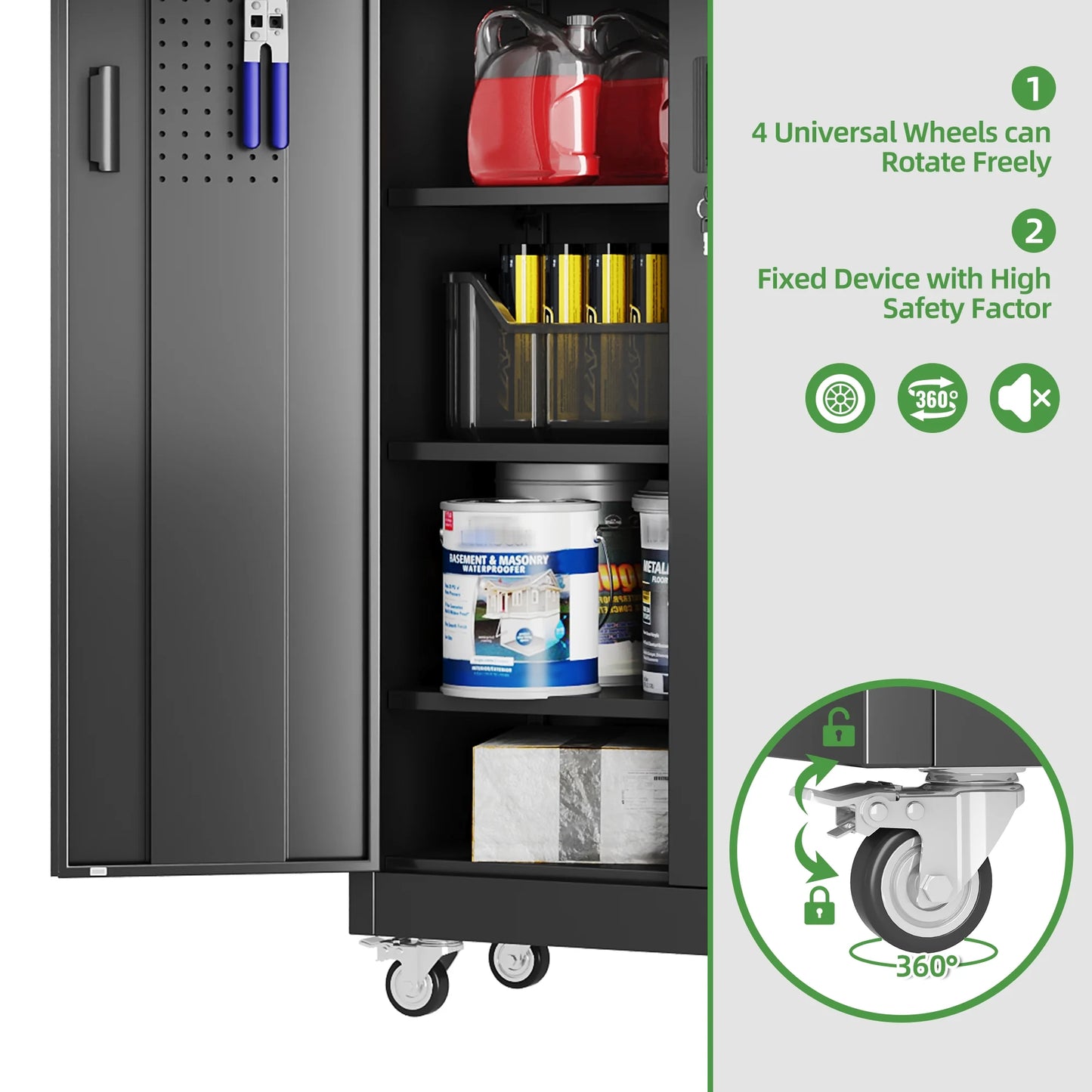 JAORD 71 In Metal Storage Cabinets with Locking Doors and Adjustable Shelves for Home Office, Garage and Utility Room (2 clasp hand, Black)