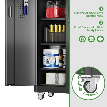 JAORD 71 In Metal Storage Cabinets with Locking Doors and Adjustable Shelves for Home Office, Garage and Utility Room (2 clasp hand, Black)