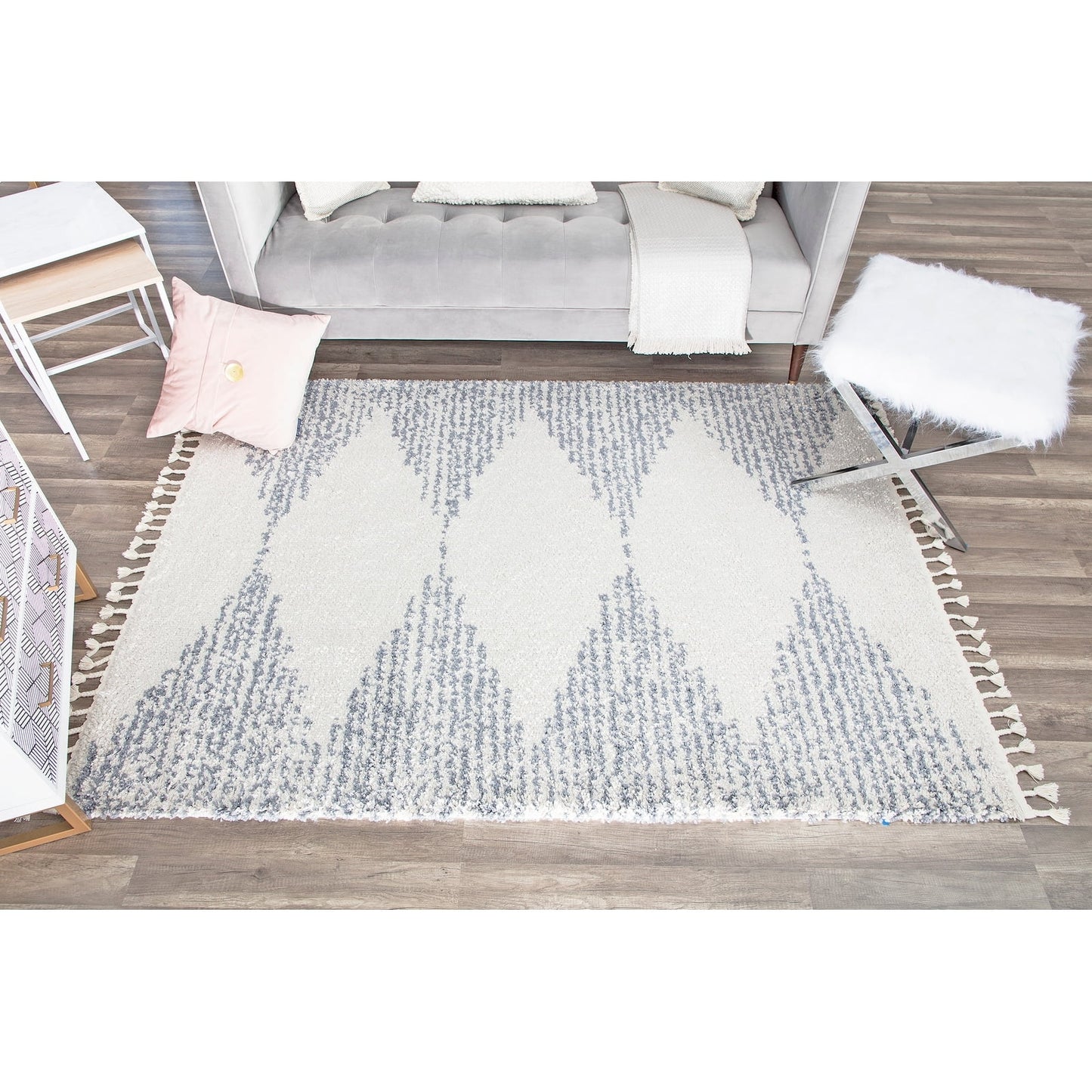 Rugs America Moon Collection MS30A Moroccan Tribal Heath White Area Rug, 8'0"x10'0"