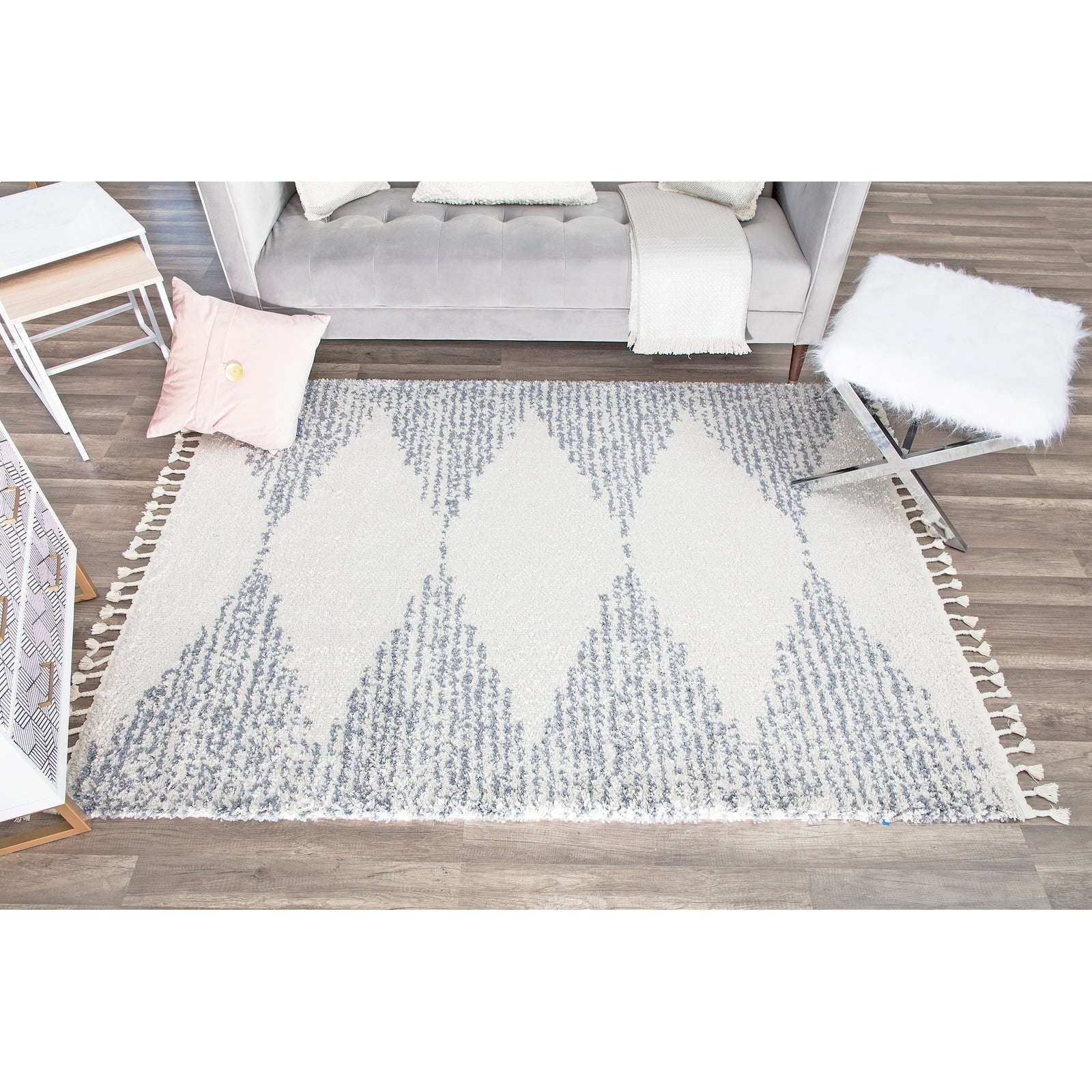 Rugs America Moon Collection MS30A Moroccan Tribal Heath White Area Rug, 8'0"x10'0"