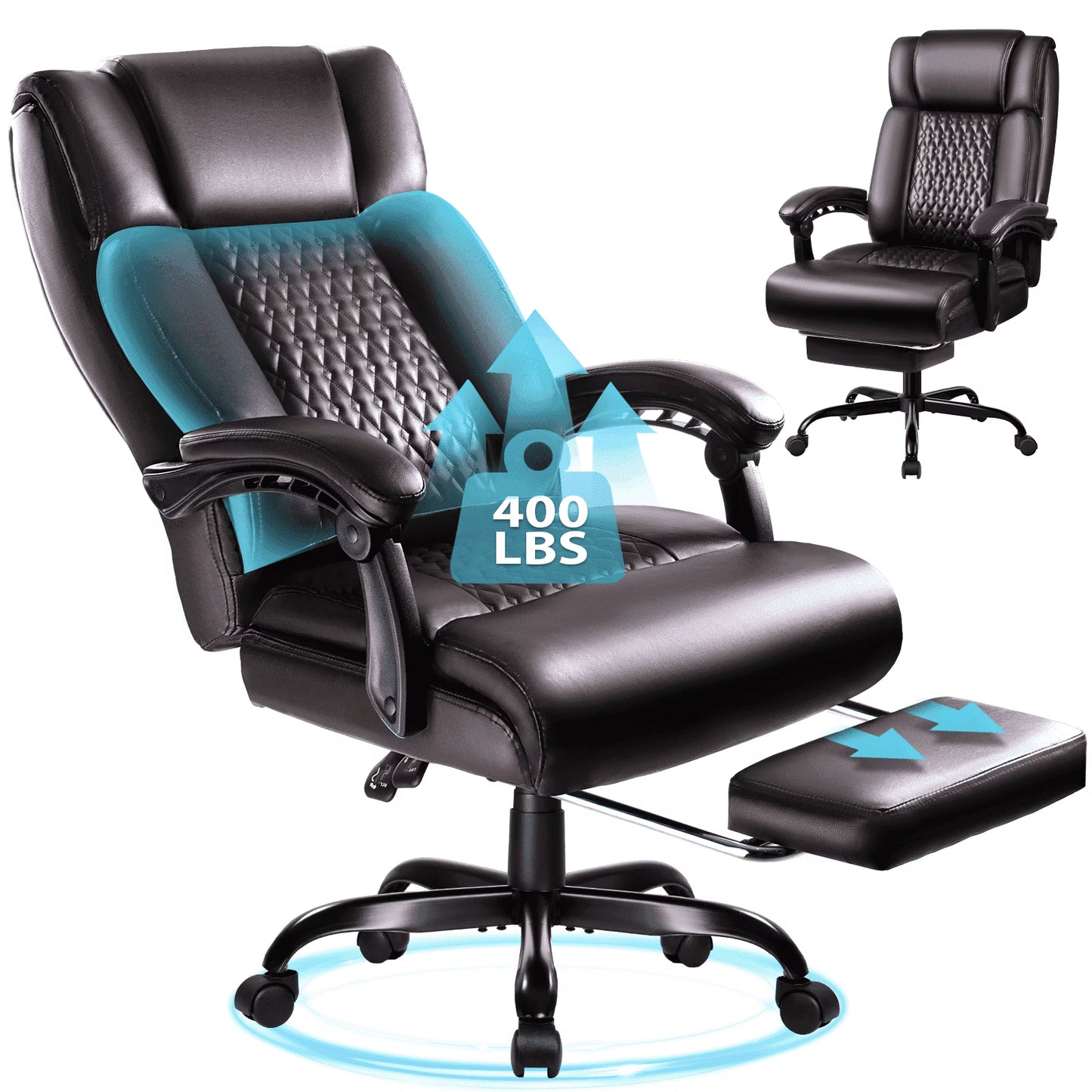 Waleaf Office Chair with Footrest,90-165° Reclining Ergonomic High Back Computer Desk Chair Lumbar Support for Home Office