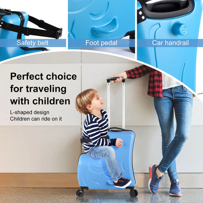 20" Children's Ride-On Luggage with Safety Belt Matte Finish, Silent Wheels, Spacious Compartment for Ages 3-12 travel suitcase