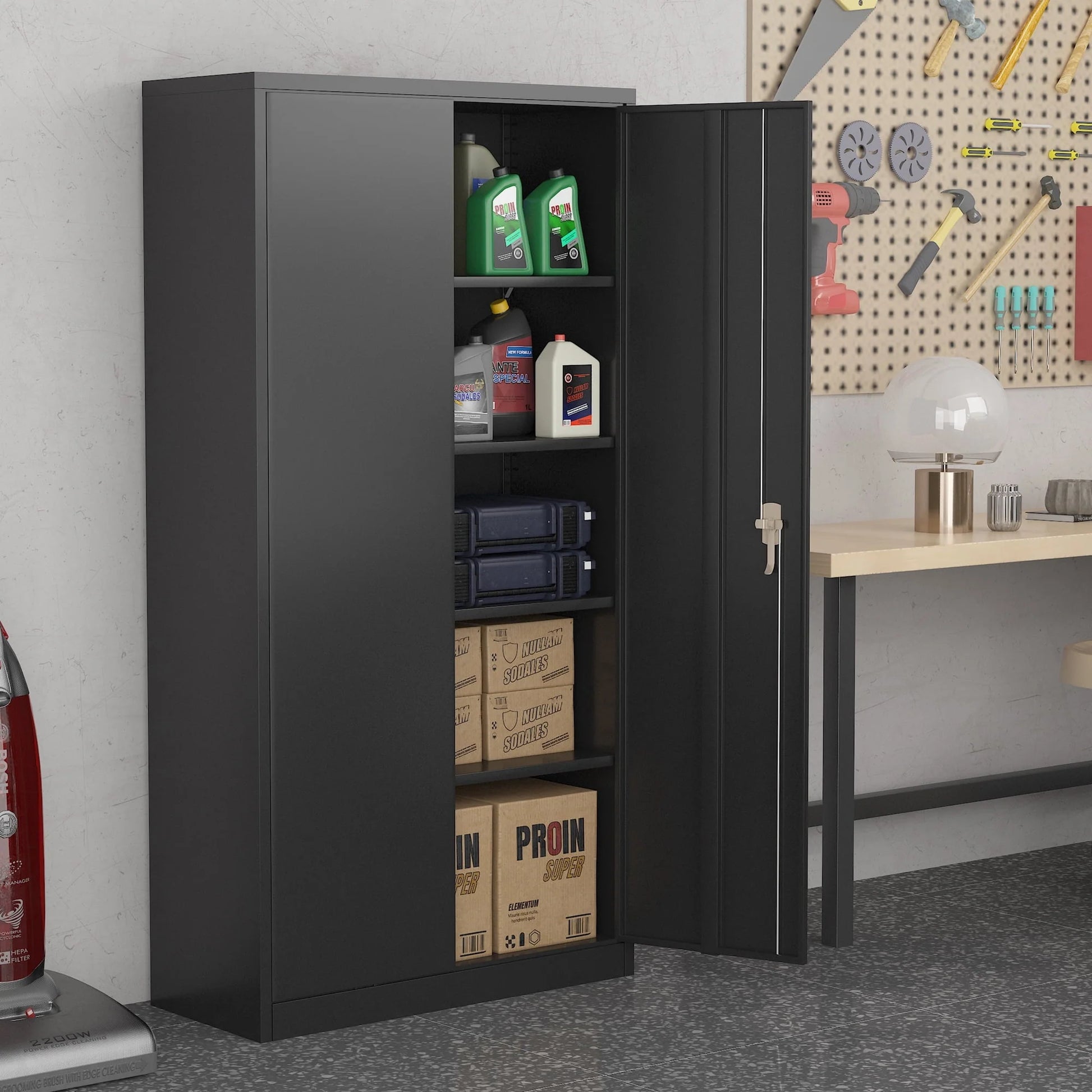 Supeer Black Metal Storage Cabinet, 72" Locking Steel Storage Cabinet with Shelves, Tall Metal Garage Cabinet Lockable Cabinets for Home Office