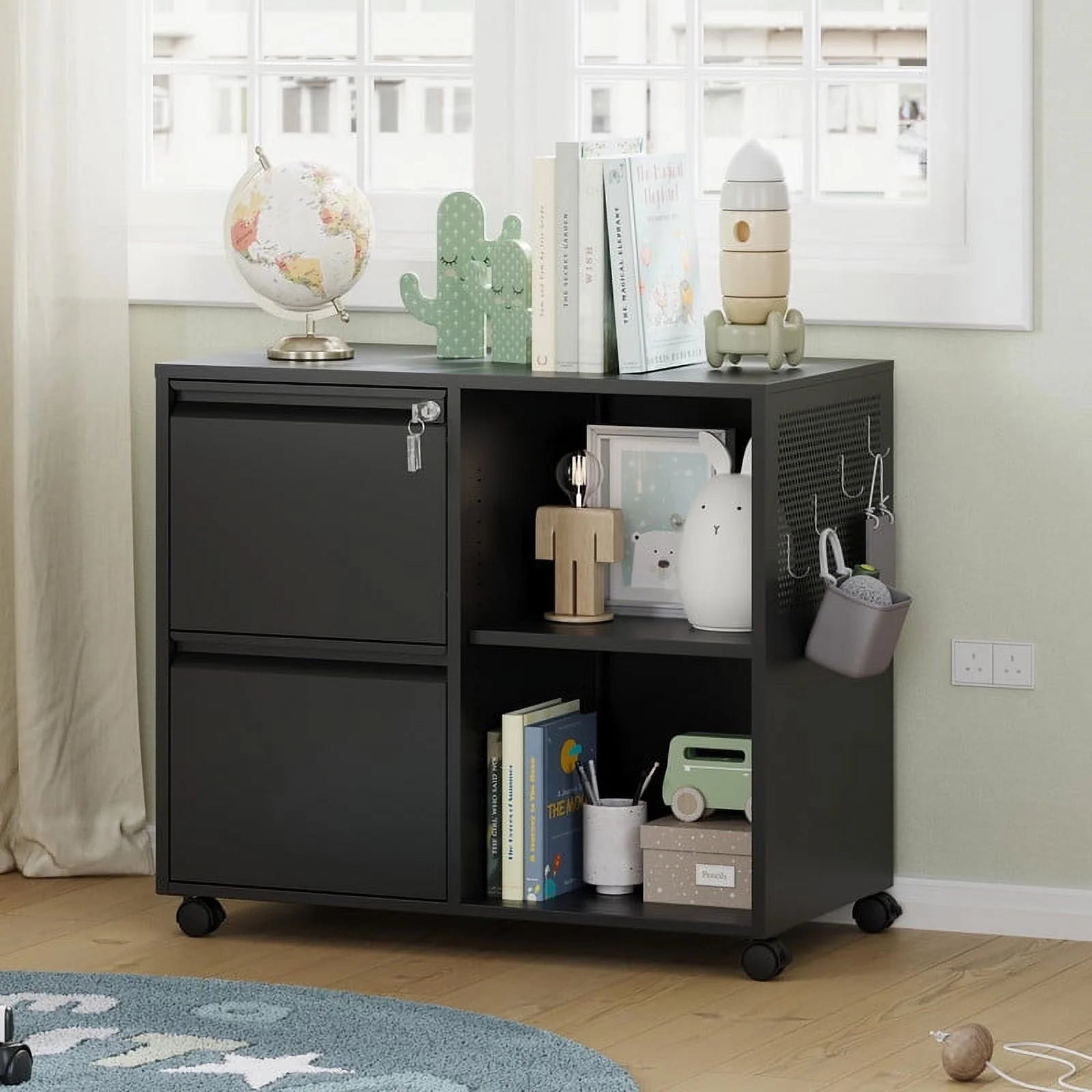 Fesbos Mobile File Cabinet, Metal Lateral Rolling Printer Stand Filing Cabinets with Shelves for Home Office-Storage A4/F4/Letter/Legal