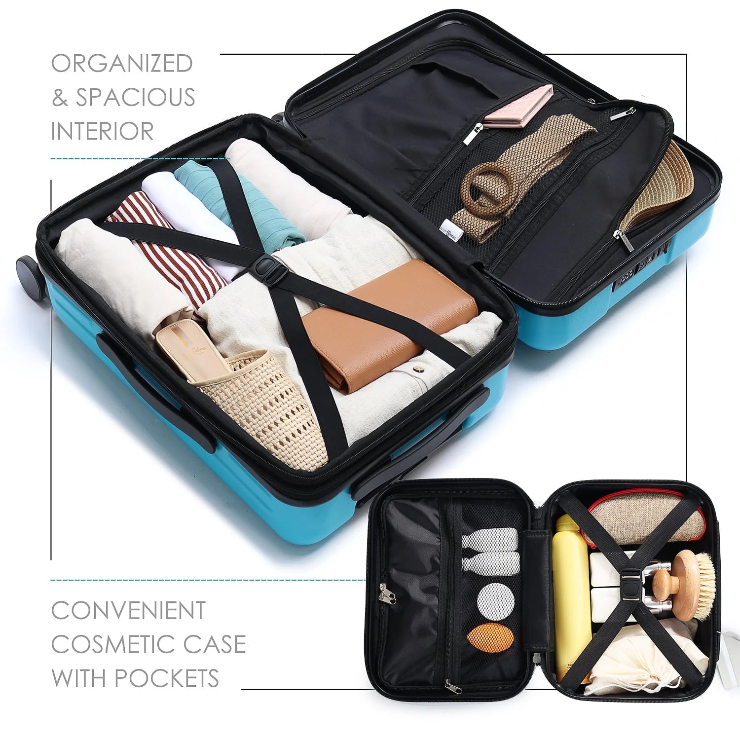 StorageBud 20 inch Hardside Carry-On Expandable Luggage, Front Pocket Luggage Set Spinner Suitcase Set, Teal