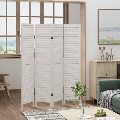 Jaxpety 4 Panel Room Divider Folding Privacy Screen Louvered Partial Partition, Aged White
