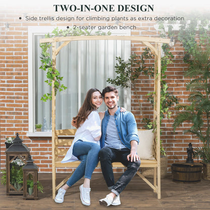 DUOSONG Outsunny Patio Garden Bench Arbor Arch With Pergola And 2 Trellises, 3 Seat Natural Wooden Outdoor Bench For Grape Vines & Climbing Plants, Backyard Decor, Natural Natural Wood Garden &