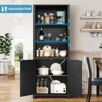 SEJOV Tall Bookshelves, 5-Tier Farmhouse Bookshelf with Cabinet Doors, 71" Bookcase with 3-Tier Open Wood Shelves, Adjustable Book Case for Home Office, Black