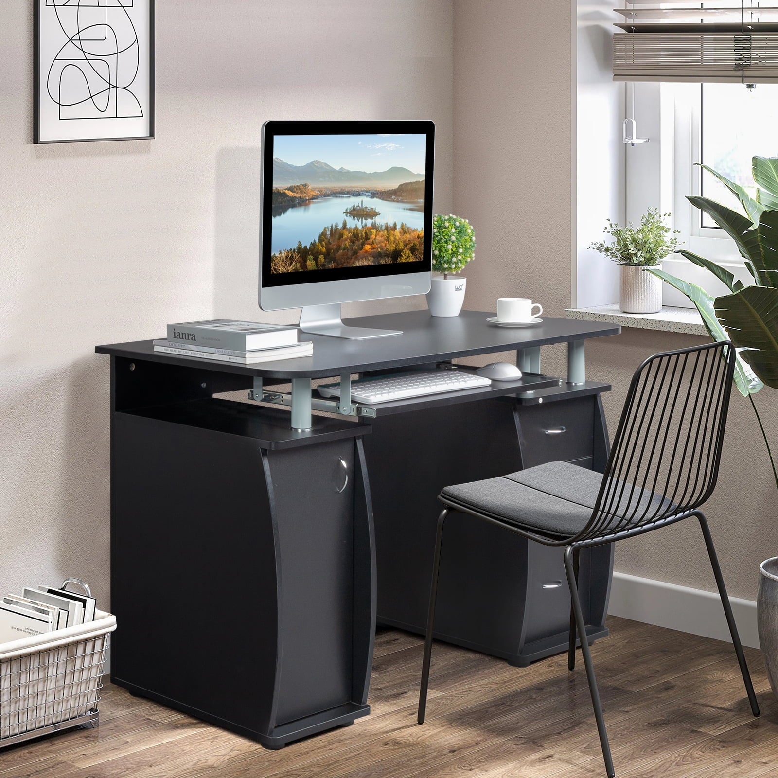 Ktaxon Brown Computer PC Desk Home Office Study Writing Table 3 Drawers Bookcase