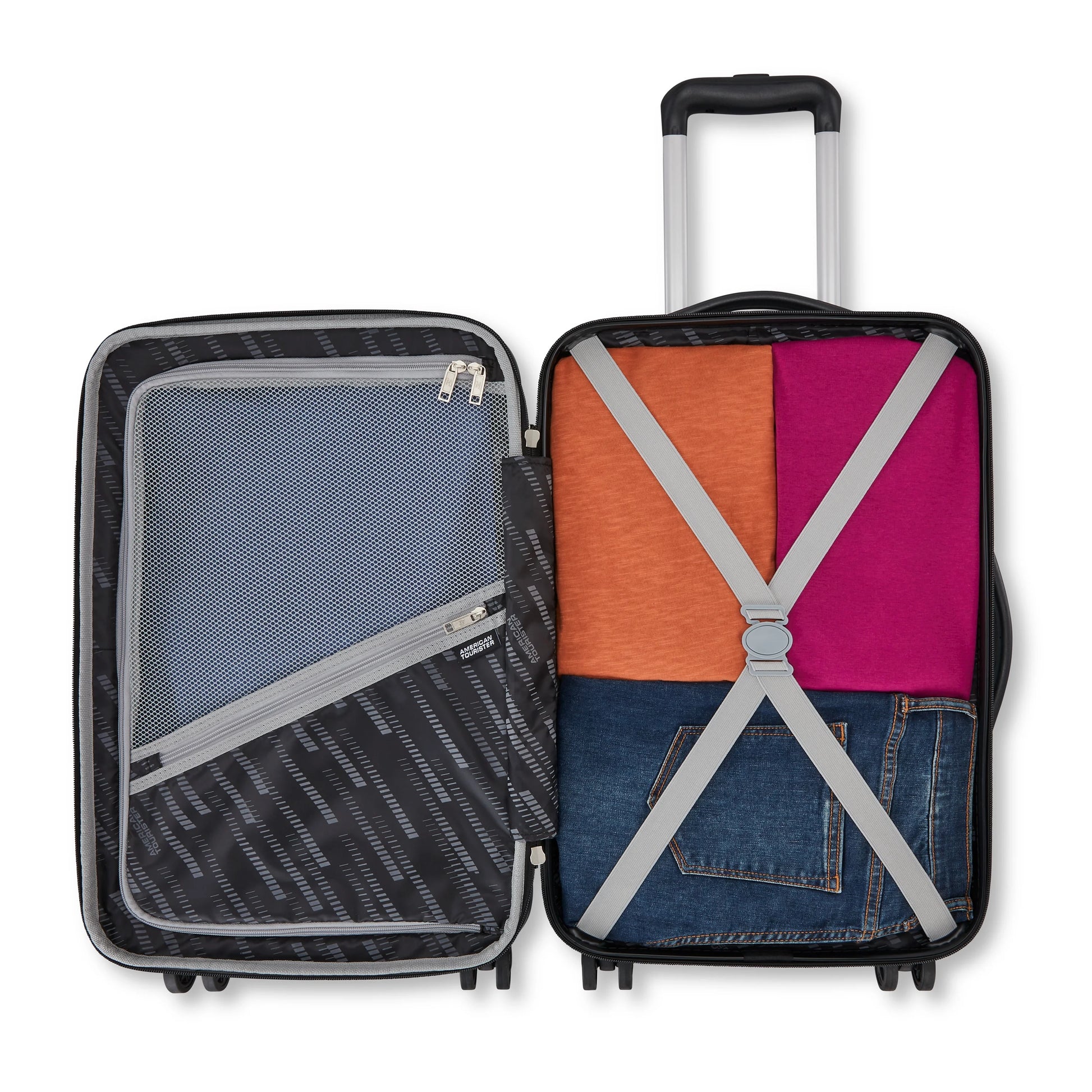 American Tourister Roll Out 2-Piece Luggage Set with Spinner Wheels (Carry on/Medium Checked) - Silver
