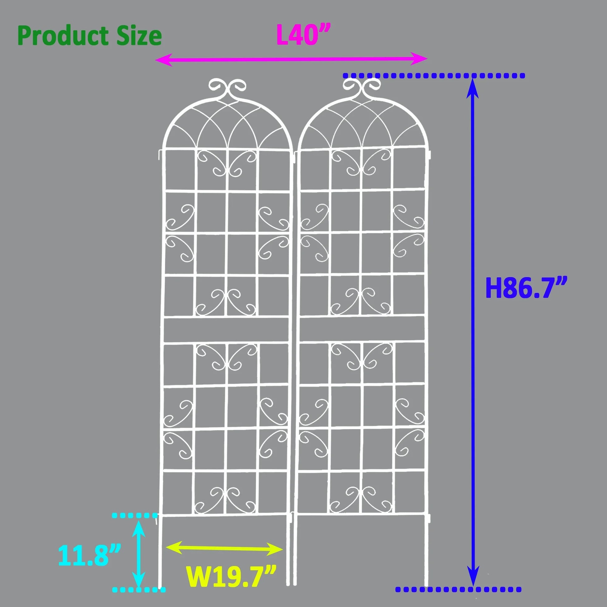 Miniyam 86.7" x 19.7" Metal Garden Trellis, 2 Packs Rustproof Trellis for Climbing Plants, Flower Support, Green