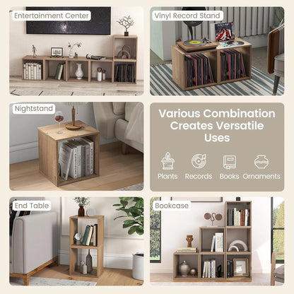 4 Stackable Bookshelf Cubes, Cubical Storage Organizer with 4 Removable Open Shelves, Small Book Shelves for Small Spaces, Cube Book Shelf for Bedroom, Living Room, Home Office (Natural)