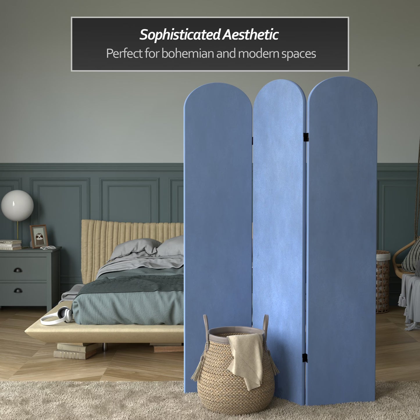 6 ft. Classic Arch Velvet Room Divider Lilac 3 Panel