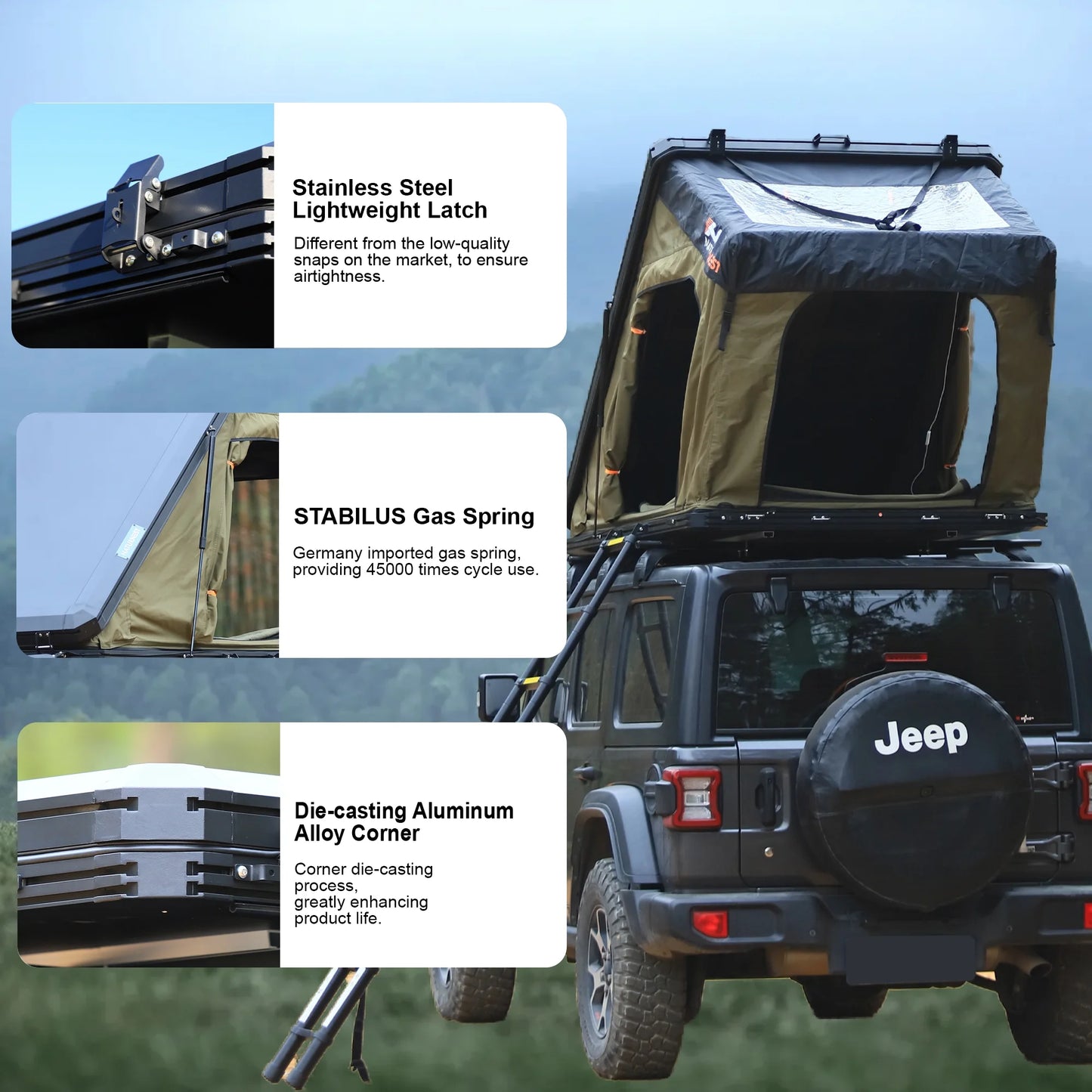 Naturnest Rooftop Tent Hardshell, Enlarged Area Roof Top Tent with Luggage Rack, Roof Tent for Vans, Jeeps, SUVs, Trucks, Camping Roof Tent Hard Shell Roof Tent, Camping, 2-3 Person Tent (Black)