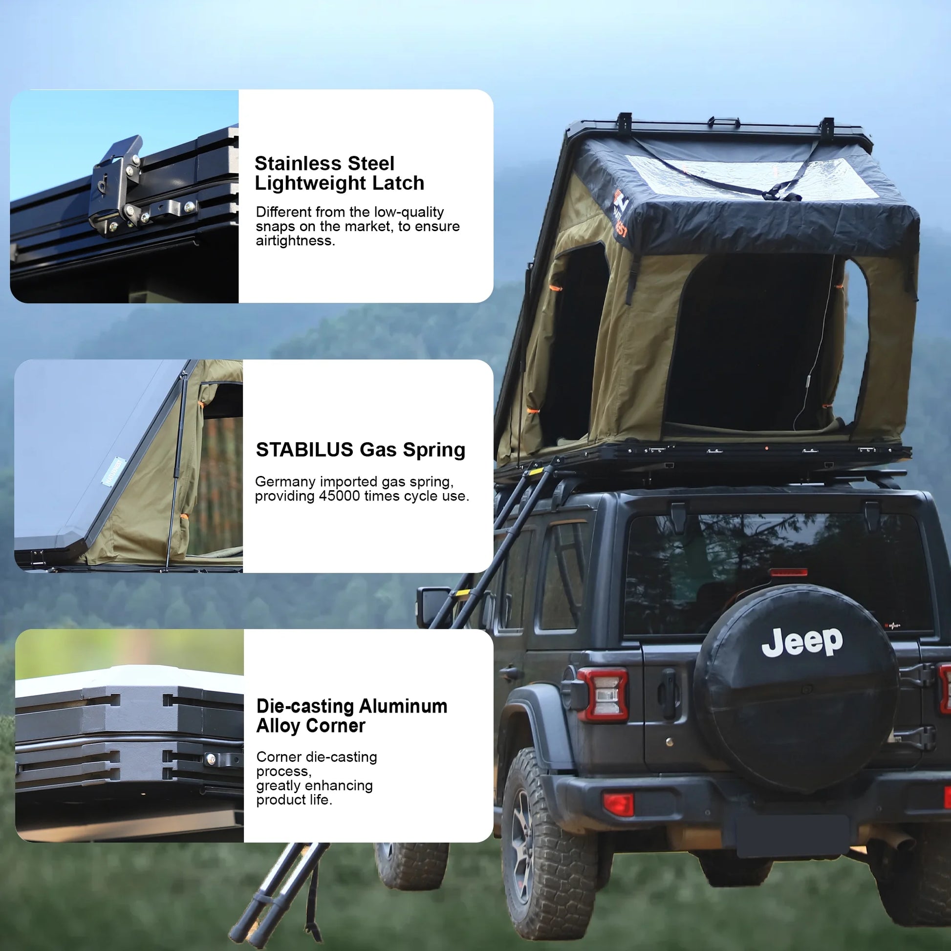 Naturnest Rooftop Tent Hardshell, Enlarged Area Roof Top Tent with Luggage Rack, Roof Tent for Vans, Jeeps, SUVs, Trucks, Camping Roof Tent Hard Shell Roof Tent, Camping, 2-3 Person Tent (Black)