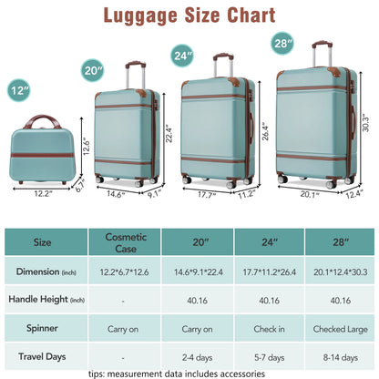 DUOSONG Hardshell Luggage Sets 4 Pieces 20"+24"+28" Luggages And Cosmetic Case Spinner Suitcase With Tsa Lock Lightweight White ABS Travel Luggage Hard Case
