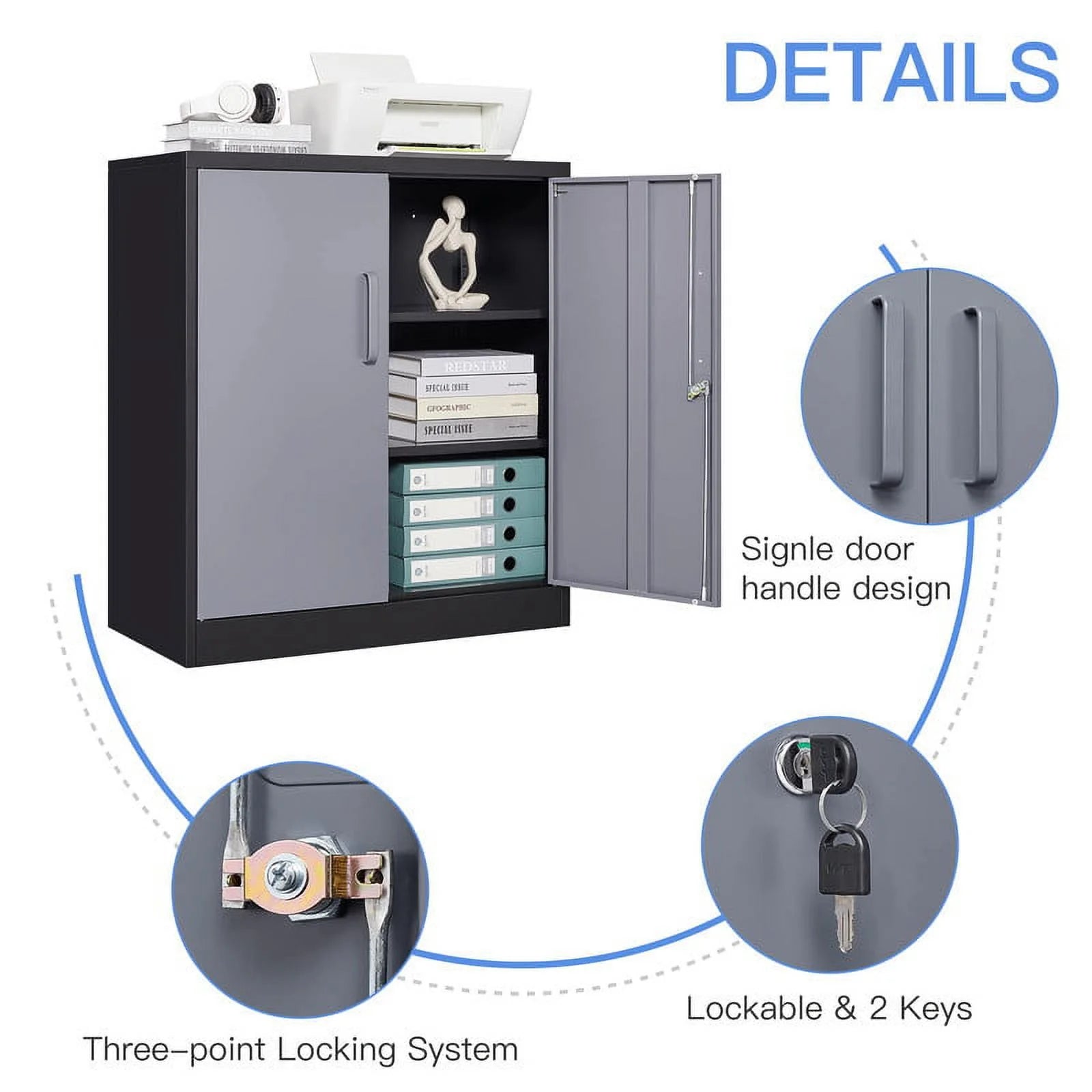 Fesbos Metal Storage Cabinet, Base Cabinets 2 Door, Steel Storage Cabinets with Locking Doors and Shelves for Garage, Kithen, Home Office and Classroom