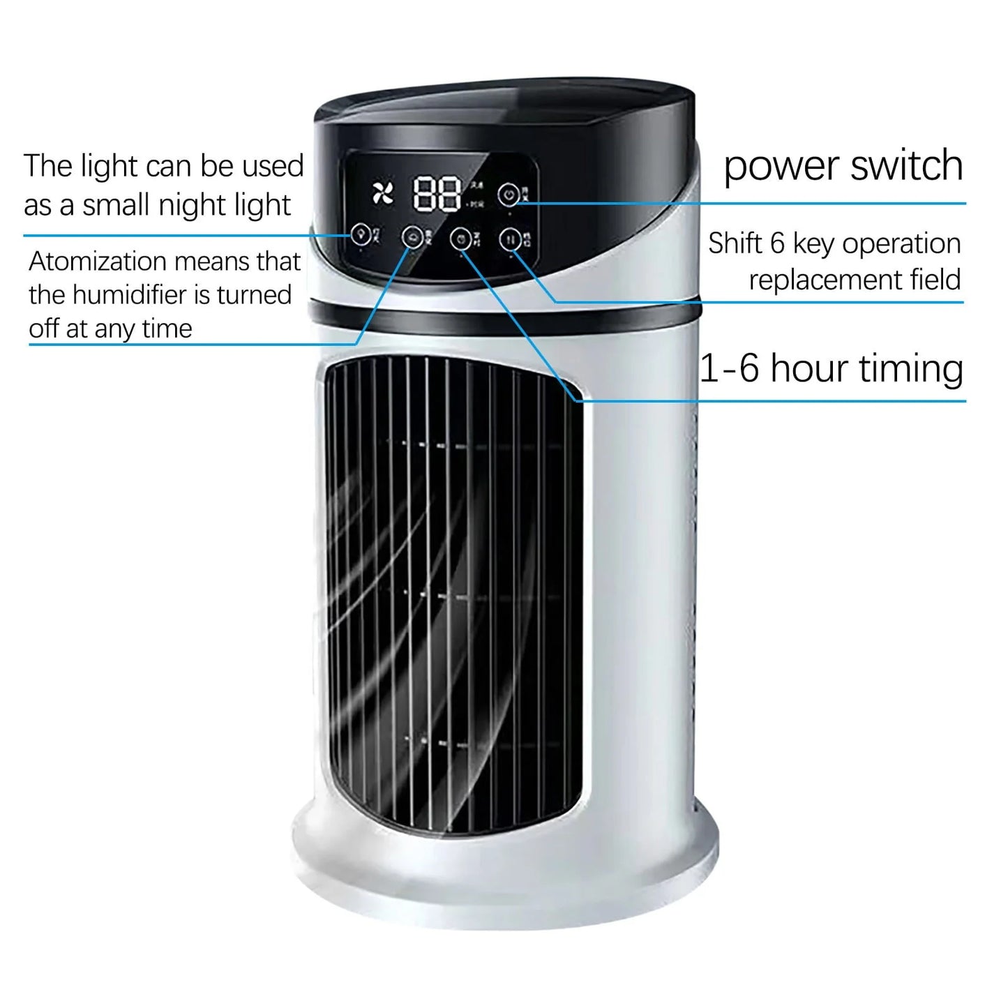 Lingouzi Portable Mini Air Conditioner, Home Office Air Cooler Humidifying Spray, Usb Ultra-Quiet Rechargeable Water-Cooled Air Conditioner, Multi-Function Timer & Rgb Color Night Light