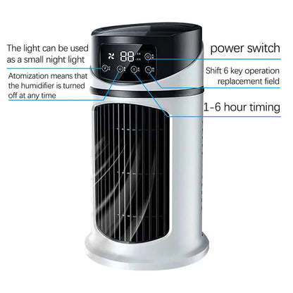 Lingouzi Portable Mini Air Conditioner, Home Office Air Cooler Humidifying Spray, Usb Ultra-Quiet Rechargeable Water-Cooled Air Conditioner, Multi-Function Timer & Rgb Color Night Light