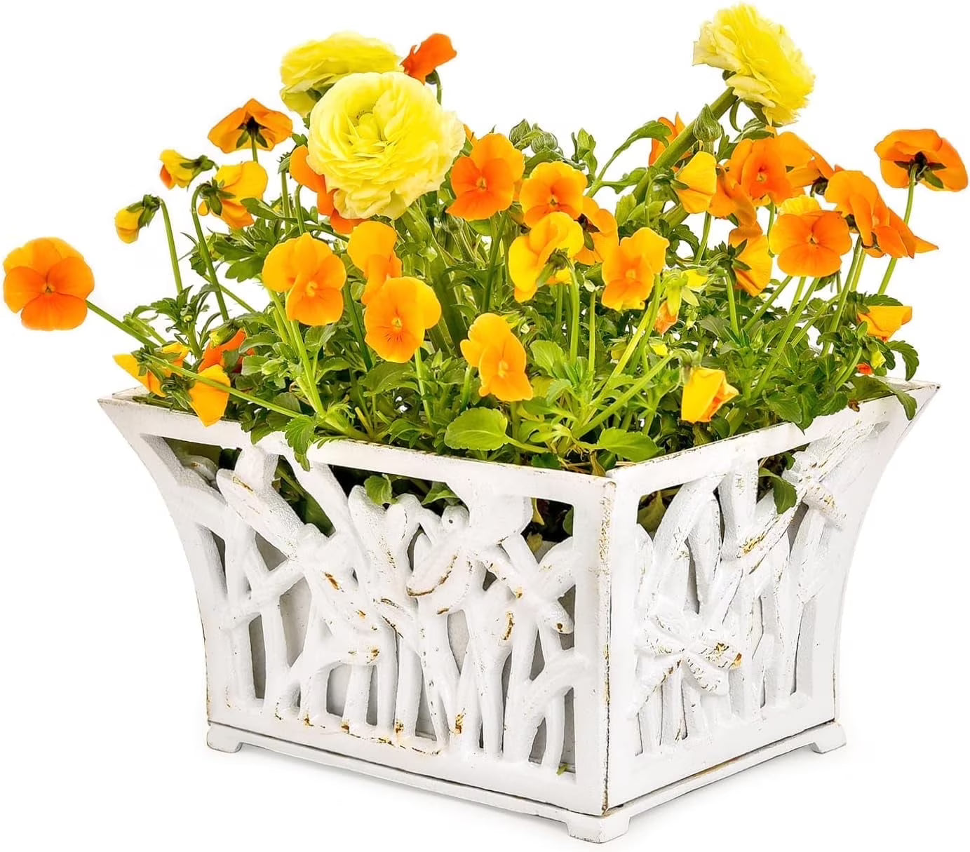 Sungmor Heavy Duty Cast Iron Urn Planter, Beautiful Hollow Trophy Design Tall Orchid Flower Pot, Large Decorative Plastic Flowers Plants Bouquets Vase, Rustic French Country Pot for Home or Garden