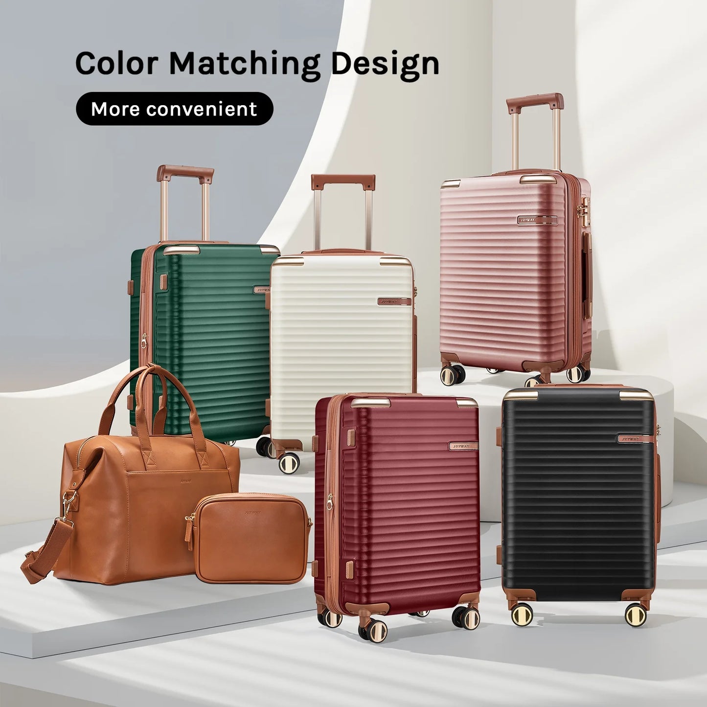 Joyway 3-Piece Carry-On Luggage Set with Swivel TSA Lock and Leather Carry Bag