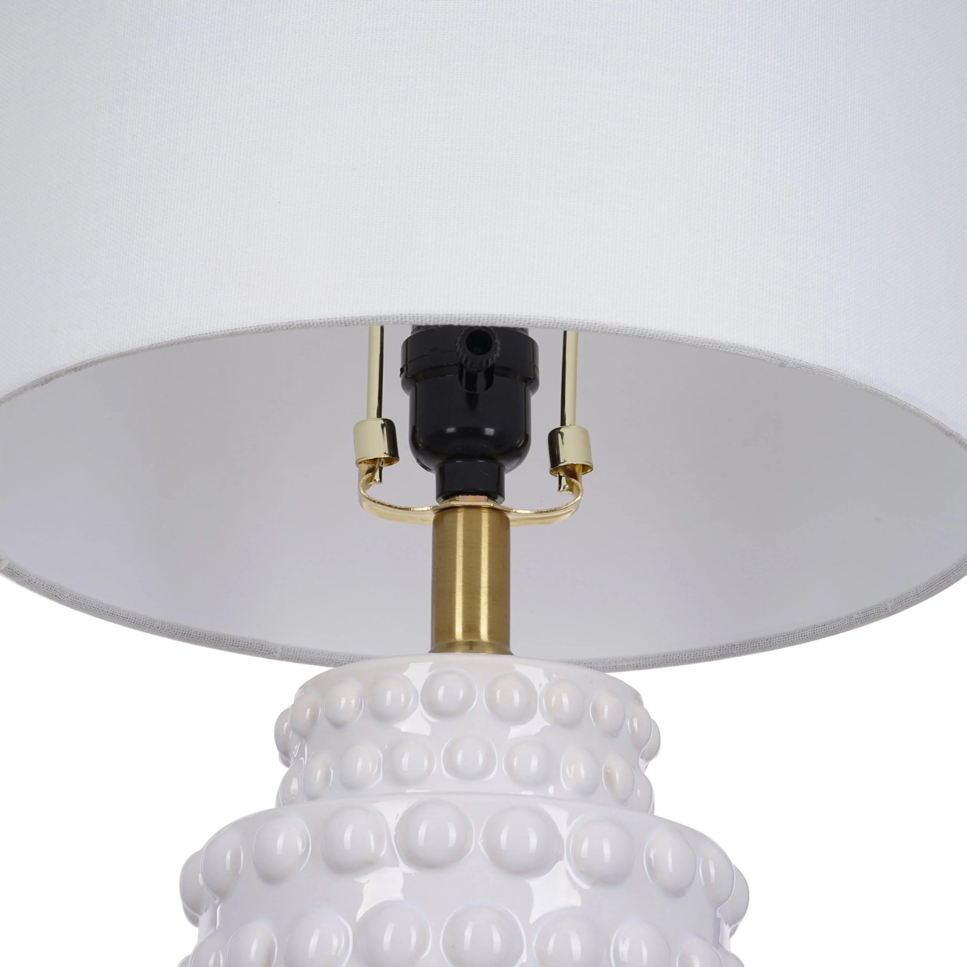 My Texas House 21" Hob-Nail Ceramic Table Lamp, Brass Accents, White Finish