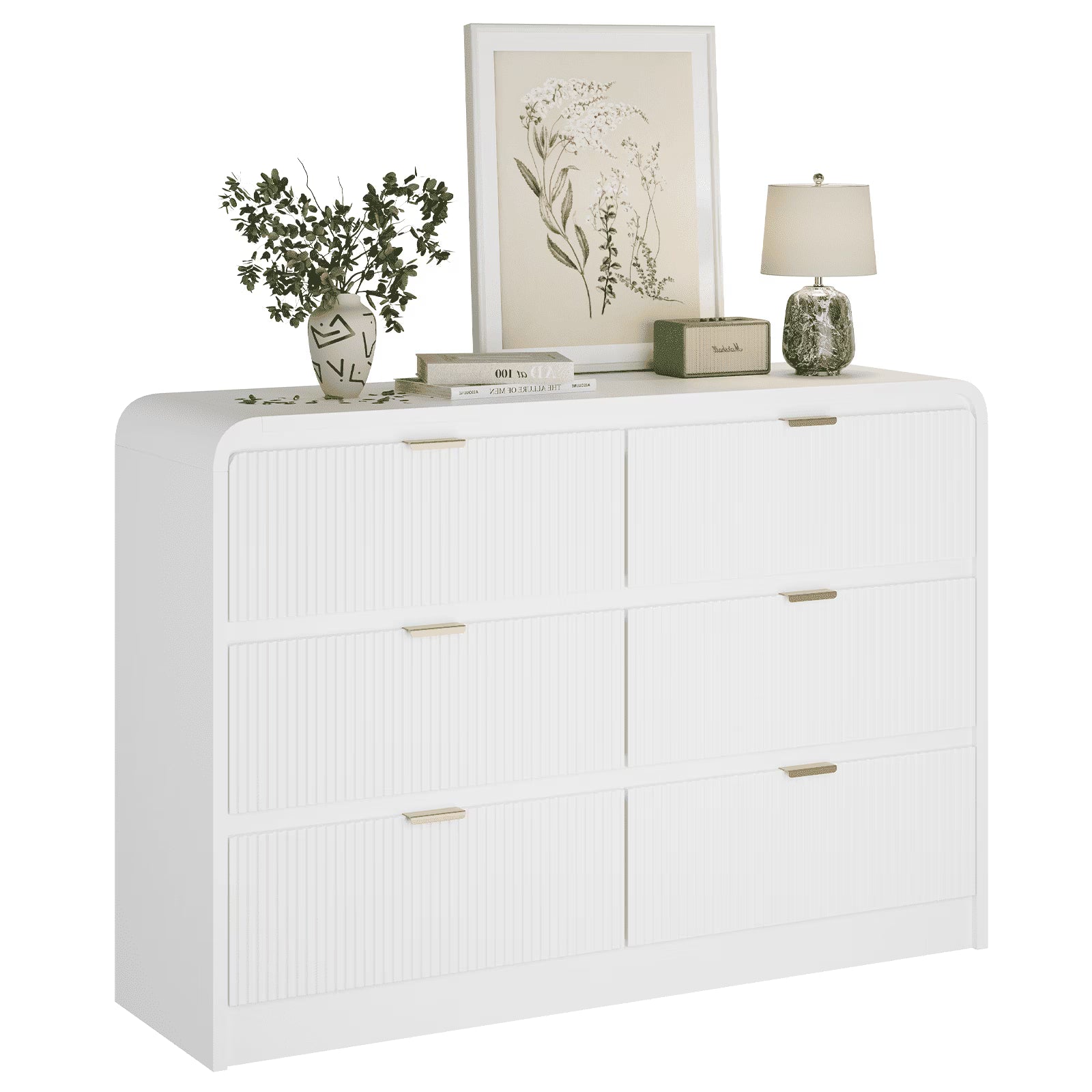 SELOOYE Fluted 5 Drawers Dresser for Bedroom, 47" Tall Modern Dresser Chest of Drawers, Black Accents, Fluted Fronts, Wood Storage Dressers Organizer for Bedroom, Living Room, Natural