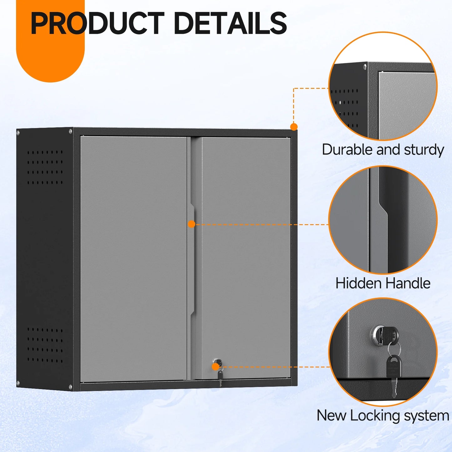 Topass Metal Wall Cabinet with LockGarage Storage Cabinet, Wall-Mounted Utility Cabinet with Adjustable Shelf & Locking Doors for Workshop, Laundry Room, or Home Office - Easy Assembly, Black
