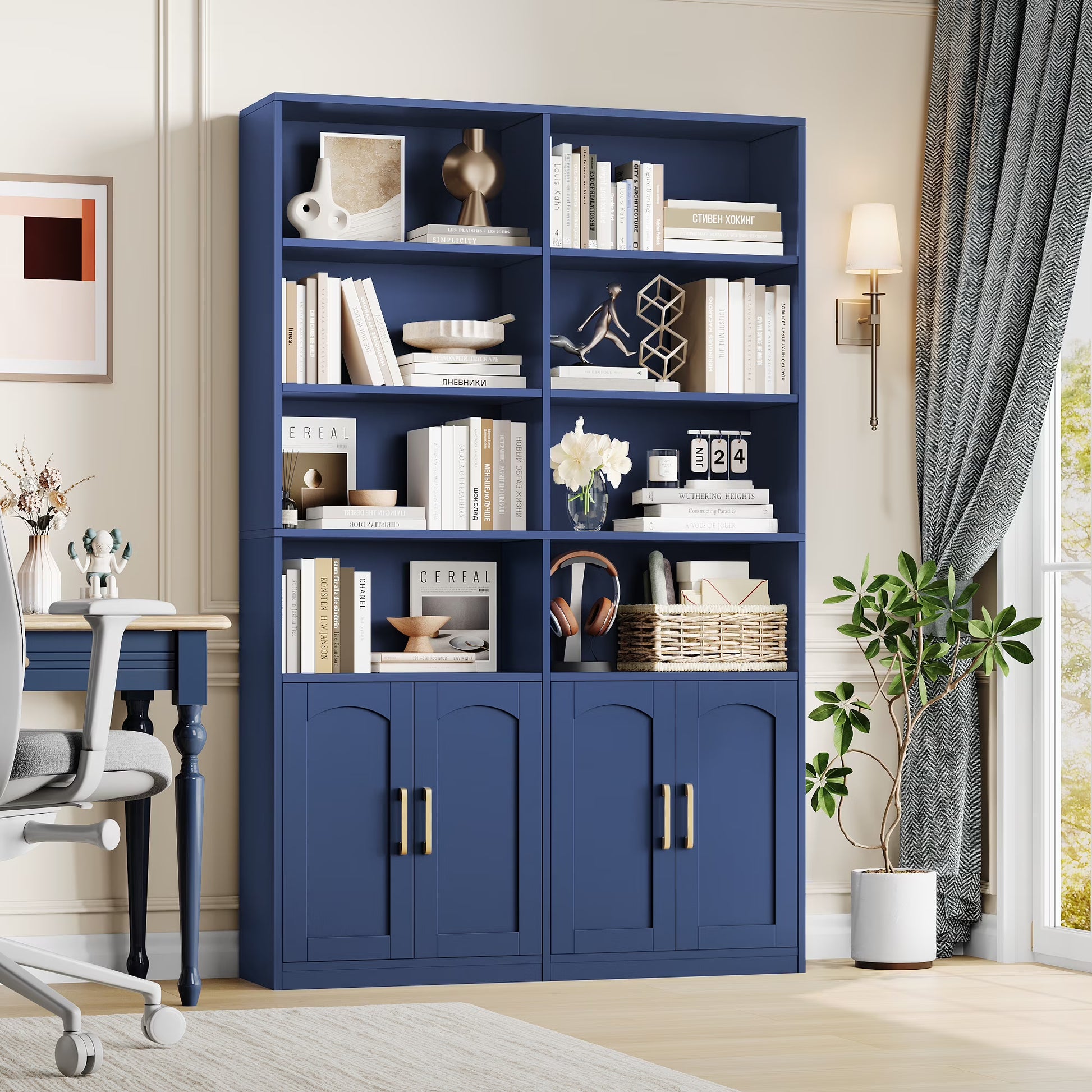 Homfa 73° Tall Bookcases with Doors, 8 Cubes 6-Tier Double Row Bookshelf, White Bookcase for Living Room Home Office