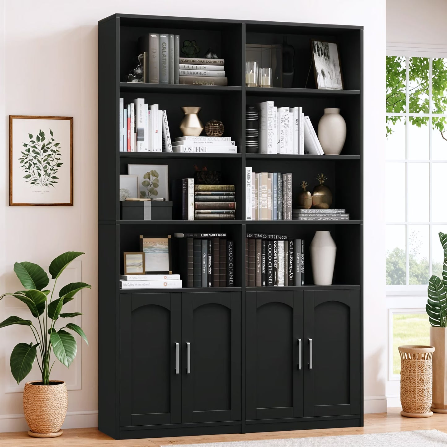 Homfa 73° Tall Bookcases with Doors, 8 Cubes 6-Tier Double Row Bookshelf, White Bookcase for Living Room Home Office