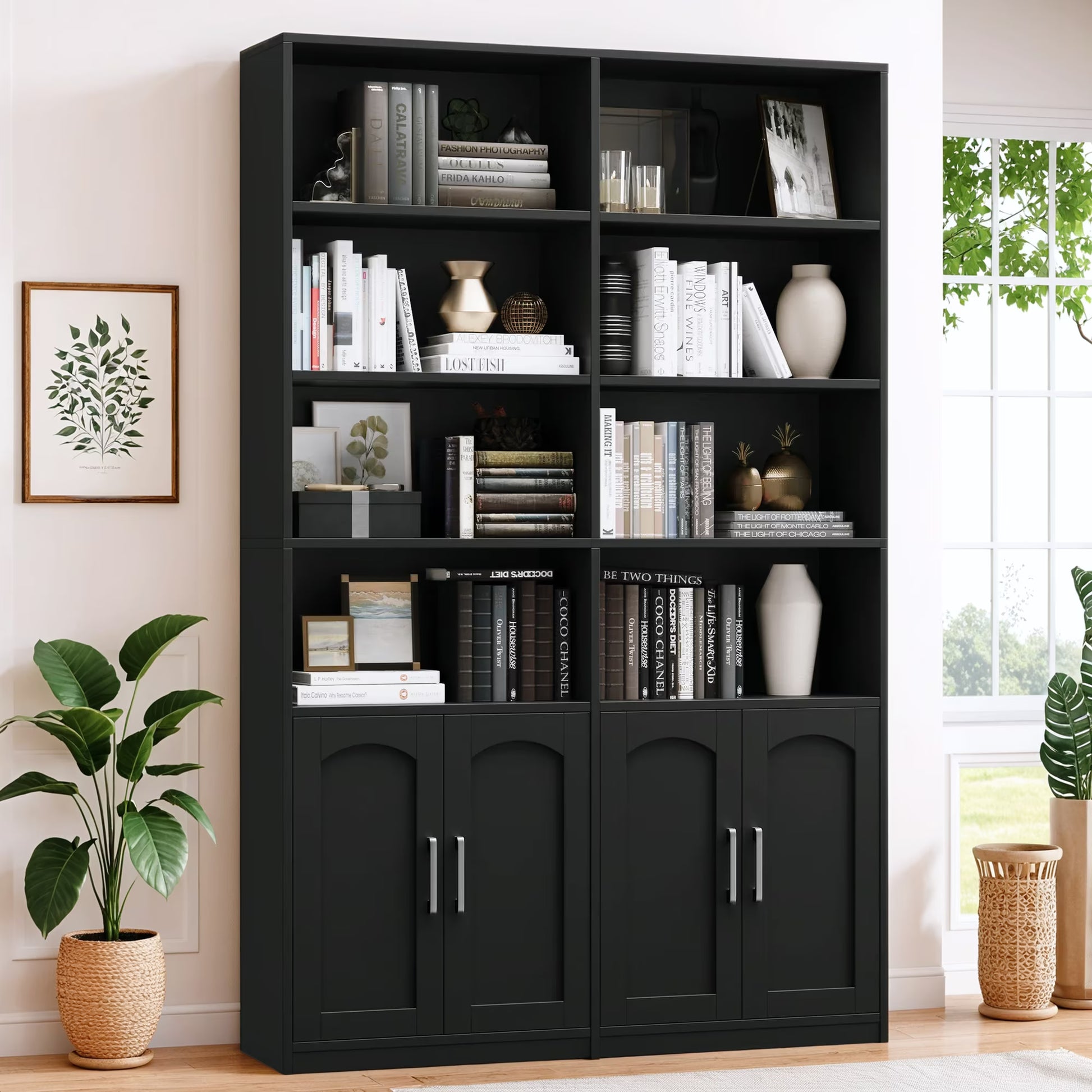 Homfa 73° Tall Bookcases with Doors, 8 Cubes 6-Tier Double Row Bookshelf, White Bookcase for Living Room Home Office