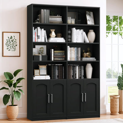 Homfa 73° Tall Bookcases with Doors, 8 Cubes 6-Tier Double Row Bookshelf, White Bookcase for Living Room Home Office
