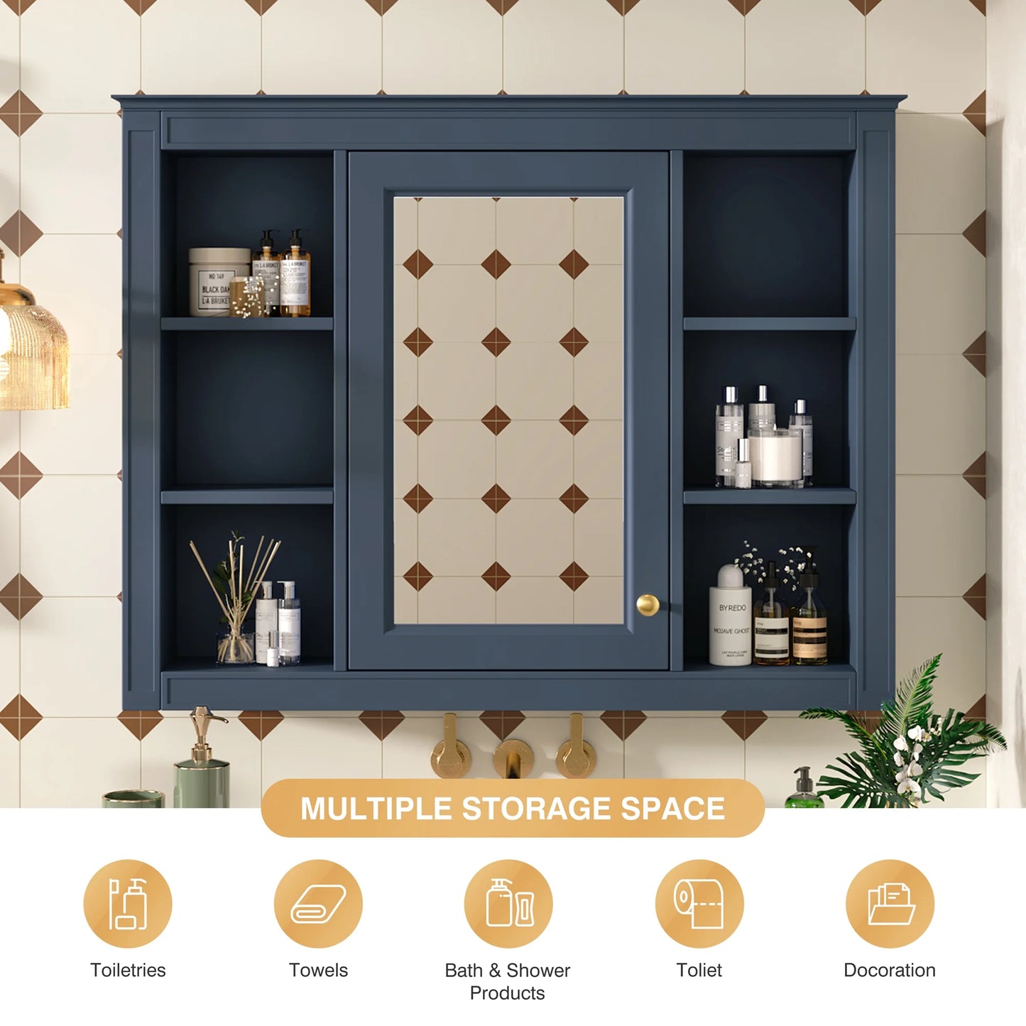 Euroco Wall Mounted Bathroom Mirror Cabinet Triple Door Vanity Storage with Concealed Shelves, Modern Design, Durable Construction, Easy Assembly
