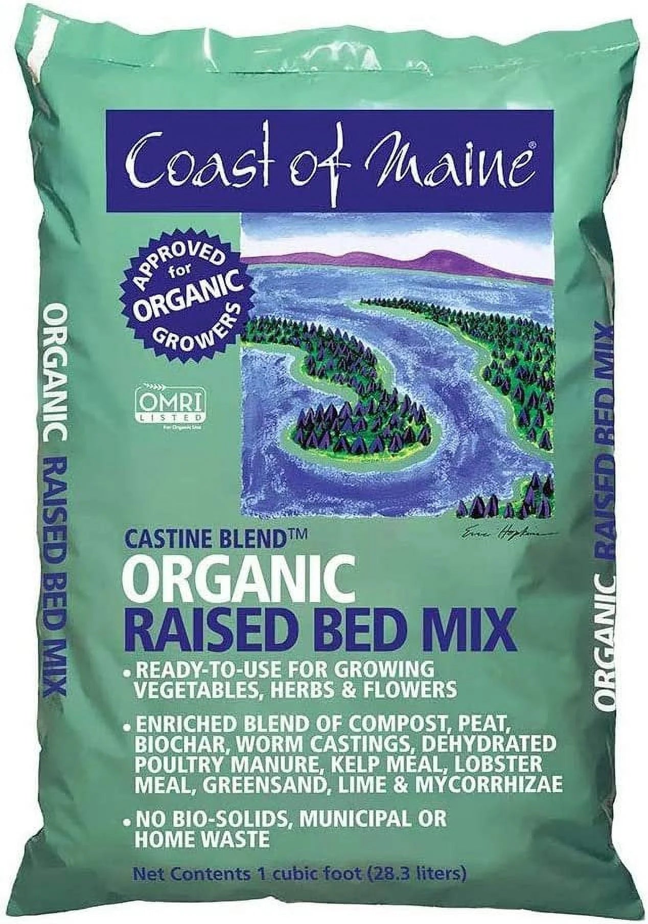 Coast of Maine Castine Blend Organic Raised Bed Soil Mix with All Natural Ingredients for Vegetables, Herbs, and Flowers, 1 Cubic Feet 4 Pack