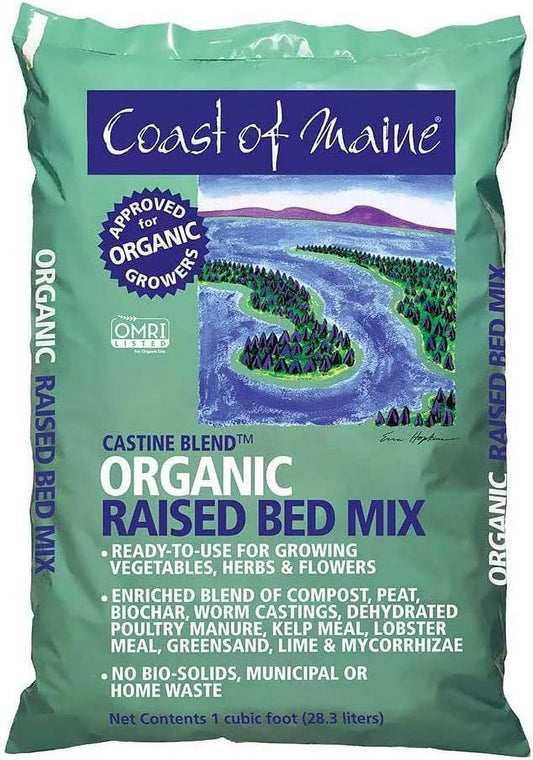 Coast of Maine Castine Blend Organic Raised Bed Soil Mix with All Natural Ingredients for Vegetables, Herbs, and Flowers, 1 Cubic Feet 4 Pack