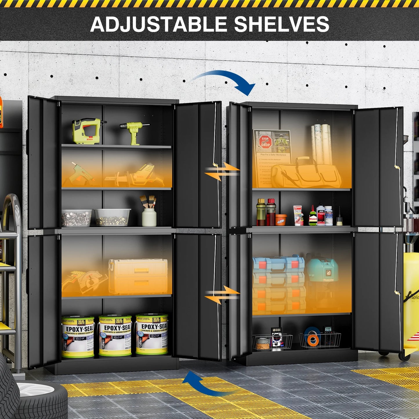 Fesbos Metal Storage Cabinet with 4 Doors and 3 Adjustable Shelves,71" Lockable Garage Tall Steel Lockers,for Home Office,Living Room,Pantry,Gym,Commercial Utility Storage