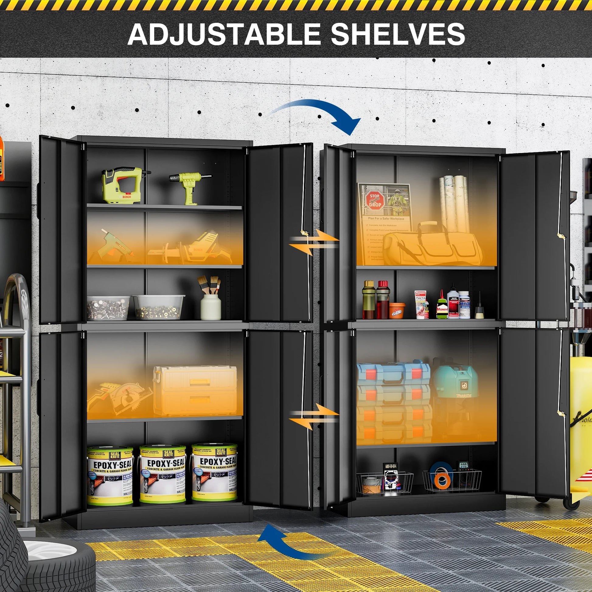 Fesbos Metal Storage Cabinet with 4 Doors and 3 Adjustable Shelves,71" Lockable Garage Tall Steel Lockers,for Home Office,Living Room,Pantry,Gym,Commercial Utility Storage