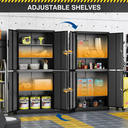 Fesbos Metal Storage Cabinet with 4 Doors and 3 Adjustable Shelves,71" Lockable Garage Tall Steel Lockers,for Home Office,Living Room,Pantry,Gym,Commercial Utility Storage