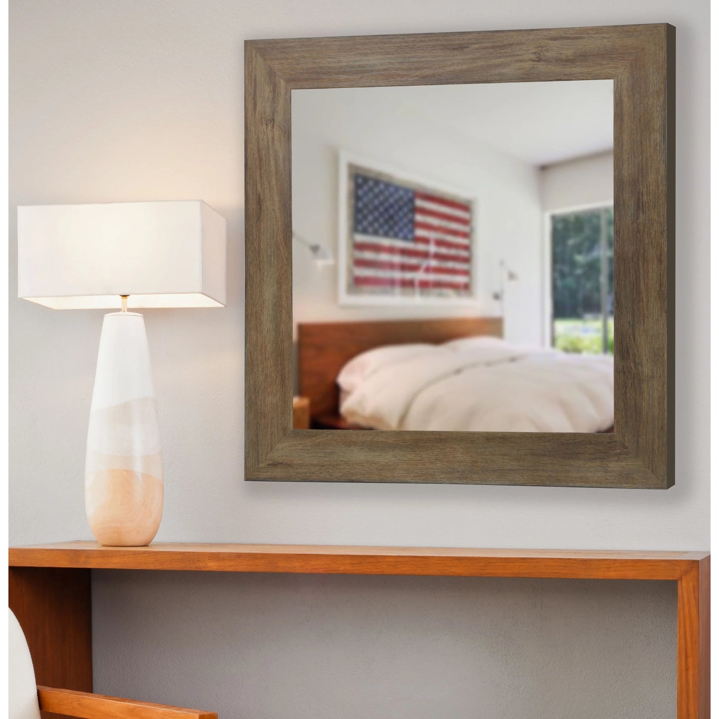 Rayne Rustic Light Walnut Square Wall Mirror