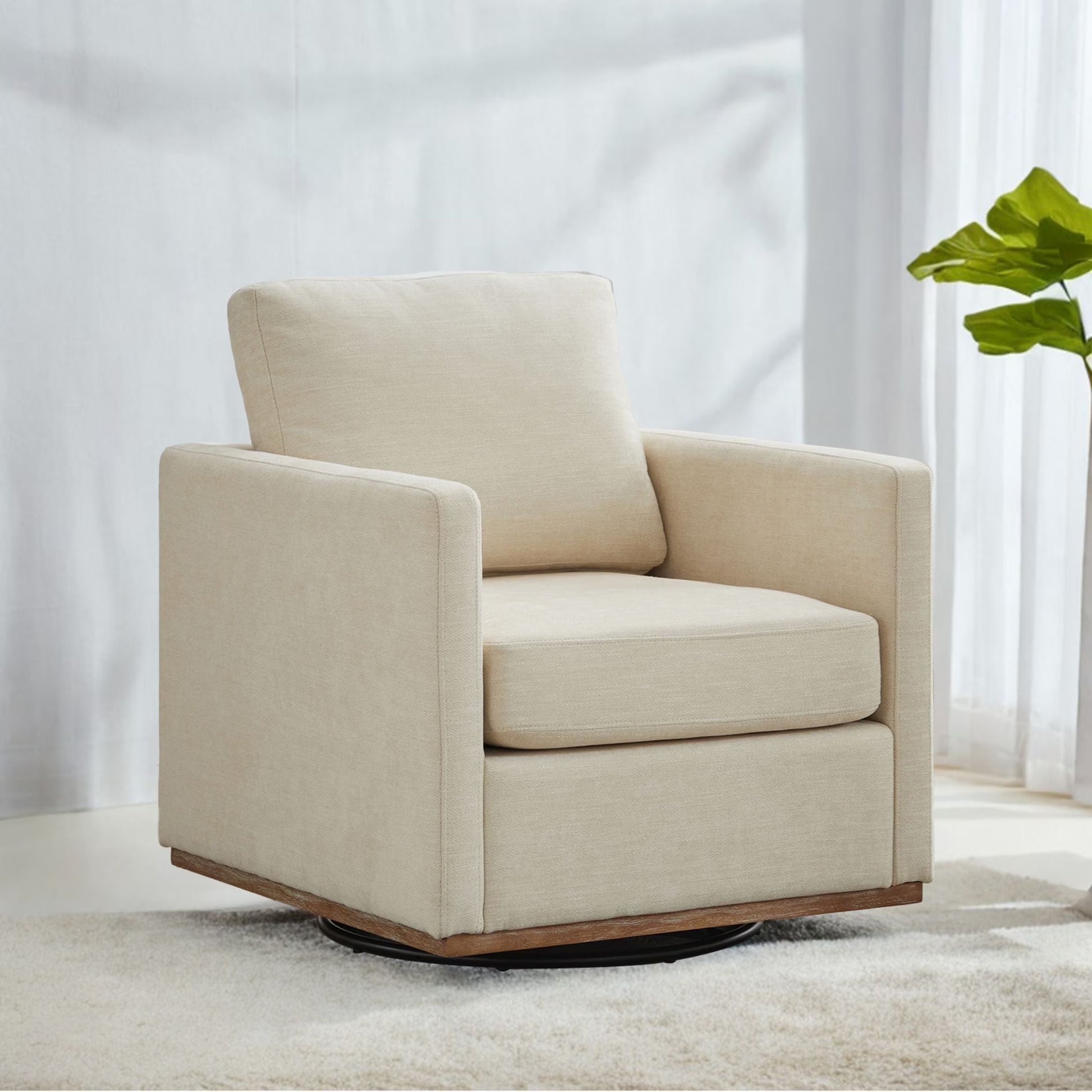 Swivel Accent Chair360 Degree Square Swivel Chair for Living Room, Mid Century Modern Upholstered Swivel Barrel Chair,Comfy Sofa Armchairs for Bedroom,Nursery,Chenille(Beige)